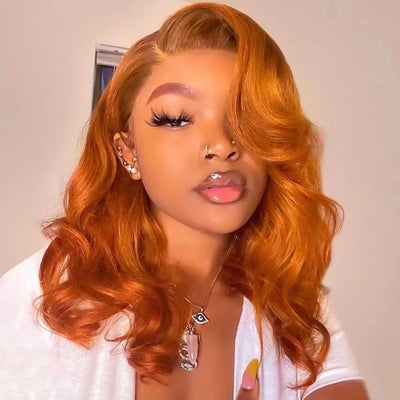 Tuneful Glueless Elegant Ginger Colored 13x6 Lace Front 6x5 Wear Go Human Hair Body Wave Wigs