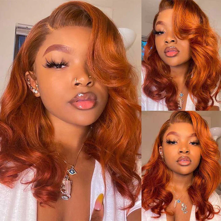 Tuneful Glueless Elegant Ginger Colored 13x6 Lace Front 6x5 Wear Go Human Hair Body Wave Wigs