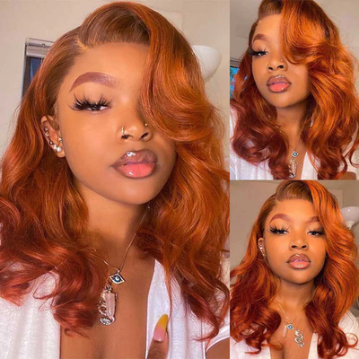 Tuneful Glueless Elegant Ginger Colored 13x6 Lace Front 6x5 Wear Go Human Hair Body Wave Wigs