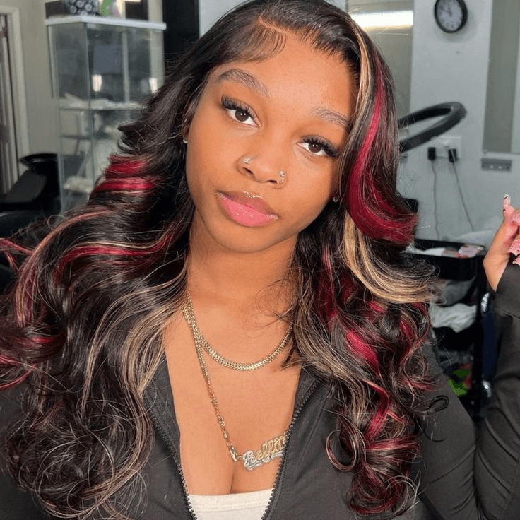 Tuneful Blonde With Red Highlights Colored 13x6 13x4 5x5 Lace Front Closure Body Wave Wig 180% Denisty