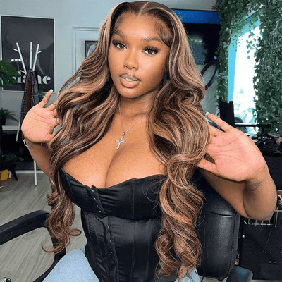 Tuneful Super Deal 4/27 Highlight Body Wave 13x6 Lace Human Hair Frontal Wigs 180% Density