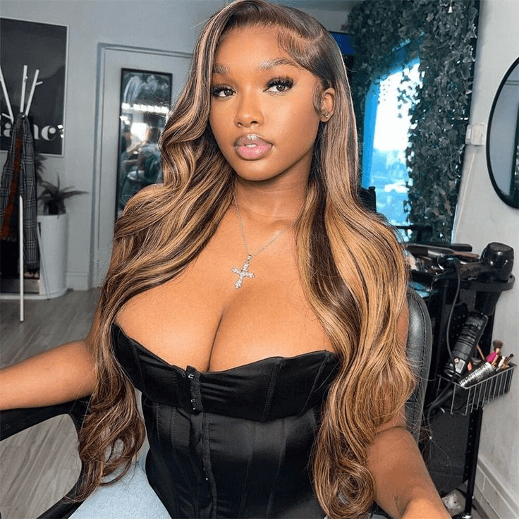 Tuneful Super Deal 4/27 Highlight Body Wave 13x6 Lace Human Hair Frontal Wigs 180% Density