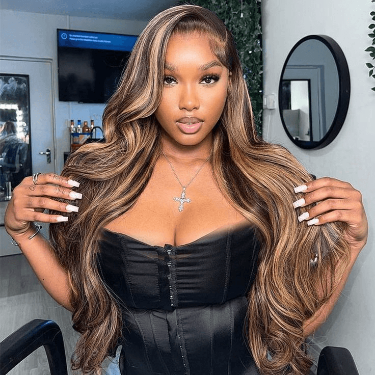Tuneful Super Deal 4/27 Highlight Body Wave 13x6 Lace Human Hair Frontal Wigs 180% Density