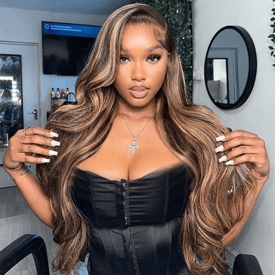 Tuneful Super Deal 4/27 Highlight Body Wave 13x6 Lace Human Hair Frontal Wigs 180% Density