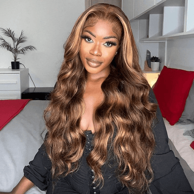 Tuneful Super Deal 4/27 Highlight Body Wave 13x6 Lace Human Hair Frontal Wigs 180% Density
