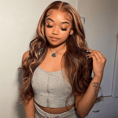 Tuneful Super Deal 4/27 Highlight Body Wave 13x6 Lace Human Hair Frontal Wigs 180% Density