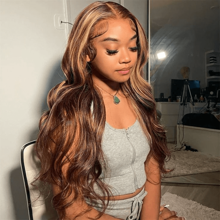 Tuneful Super Deal 4/27 Highlight Body Wave 13x6 Lace Human Hair Frontal Wigs 180% Density