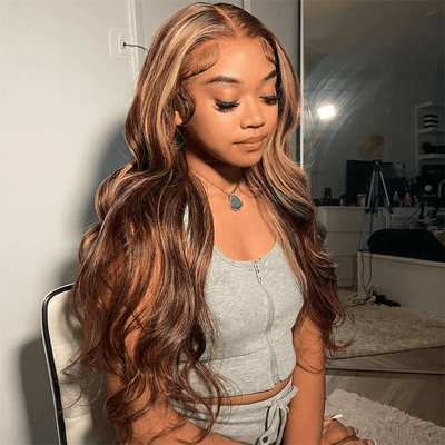 Tuneful Super Deal 4/27 Highlight Body Wave 13x6 Lace Human Hair Frontal Wigs 180% Density