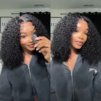 Tuneful Glueless Short Kinky Curly Lace Closure Human Hair Bob Wigs Ready To Wear