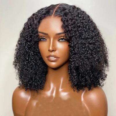 Tuneful Glueless Short Kinky Curly Lace Closure Human Hair Bob Wigs Ready To Wear