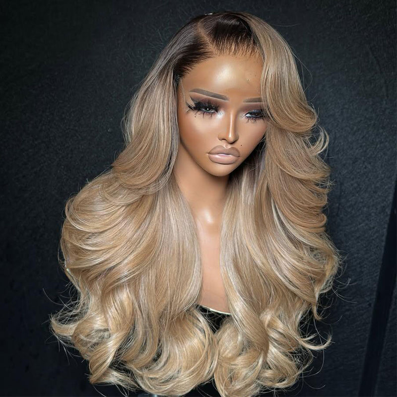 -36% Tuneful Professional Toned Ombre Ash Blonde Mixed Dirty Blonde HD Lace Front Human Hair Wigs Glueless Wigs 261 revi