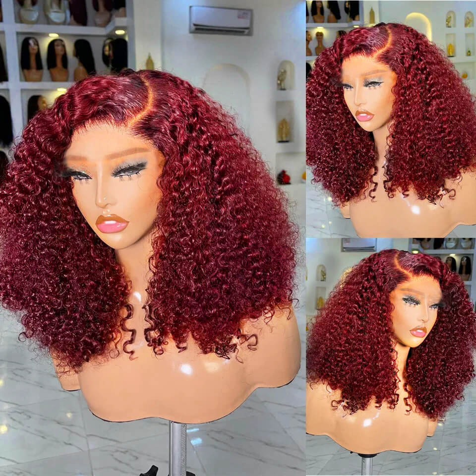 Super Deal Summer Style 99J Burgundy Colored Curly 6x5 Wear Go Glueless Lace Human Hair Wigs