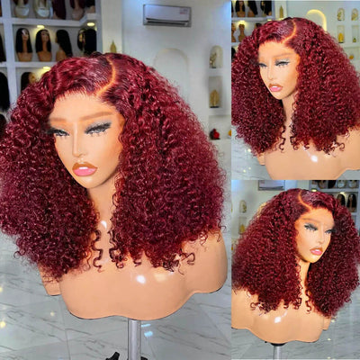 Super Deal Summer Style 99J Burgundy Colored Curly 6x5 Wear Go Glueless Lace Human Hair Wigs