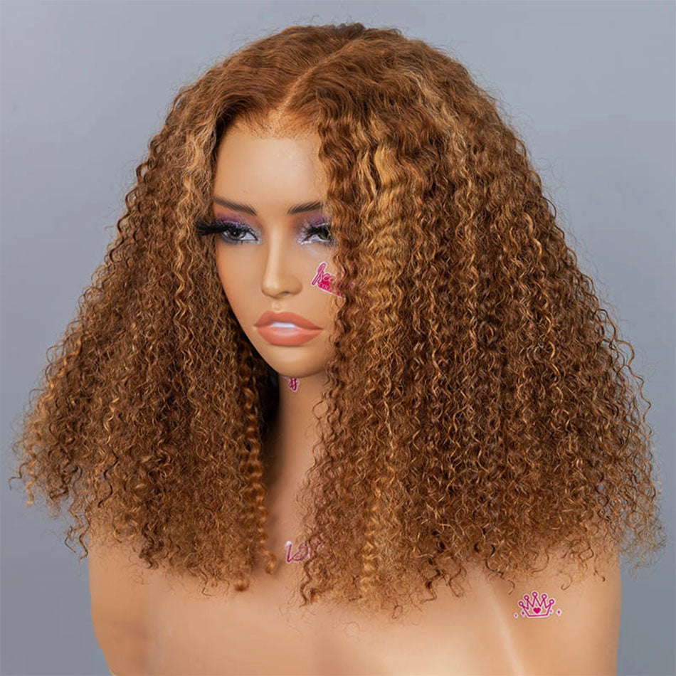 Super Deal Summer Style Blonde Highlight Colored Curly 6x5 Wear Go Glueless Lace Human Hair Wigs