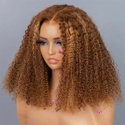 Super Deal Summer Style Blonde Highlight Colored Curly 6x5 Wear Go Glueless Lace Human Hair Wigs
