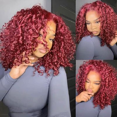 Super Deal Summer Style 99J Burgundy Colored Curly 6x5 Wear Go Glueless Lace Human Hair Wigs