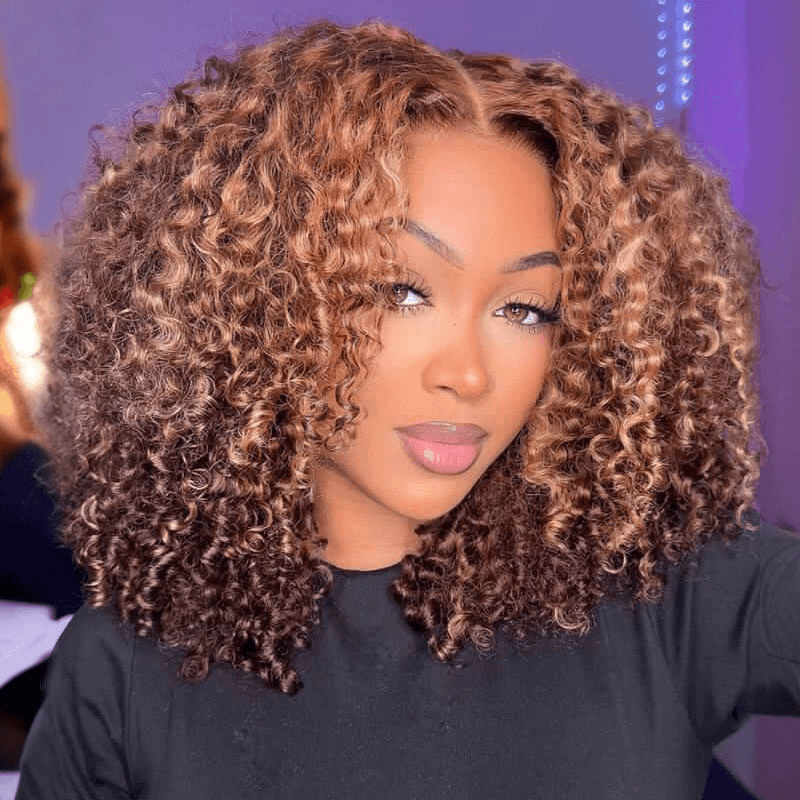 Super Deal Summer Style Blonde Highlight Colored Curly 6x5 Wear Go Glueless Lace Human Hair Wigs