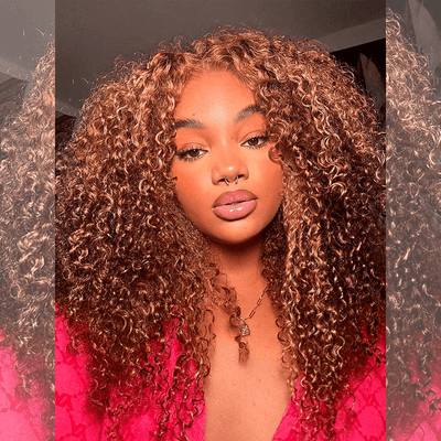 Super Deal Summer Style Blonde Highlight Colored Curly 6x5 Wear Go Glueless Lace Human Hair Wigs