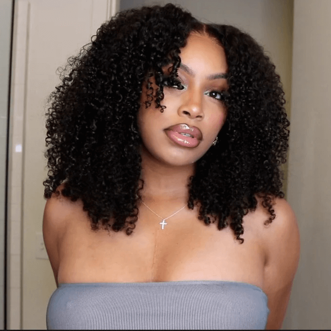 Tuneful Ready To Wear Glueless 6x5 Pre-Bleached Pre-Cut Pre-Plucked Lace Human Hair Kinky Curly Wigs