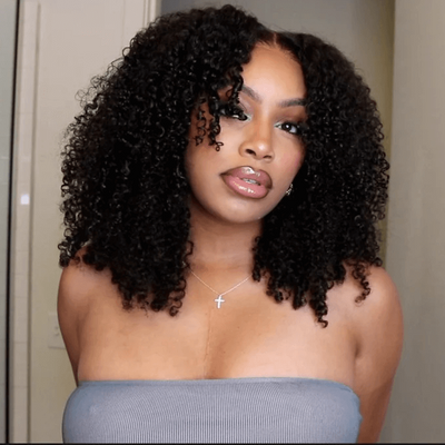 Tuneful Ready To Wear Glueless 6x5 Pre-Bleached Pre-Cut Pre-Plucked Lace Human Hair Kinky Curly Wigs