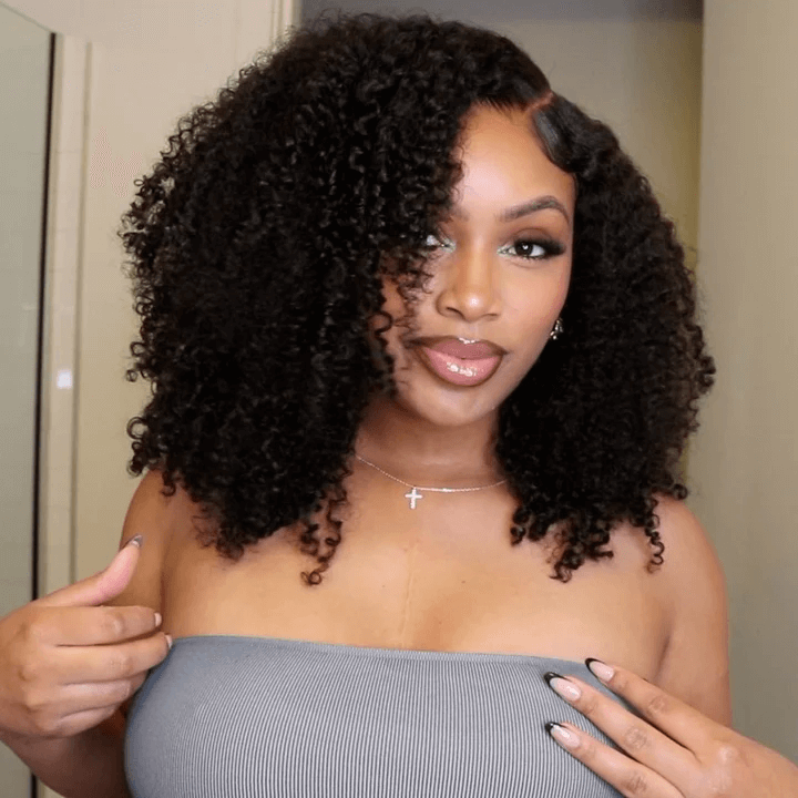 Tuneful Ready To Wear Glueless 6x5 Pre-Bleached Pre-Cut Pre-Plucked Lace Human Hair Kinky Curly Wigs