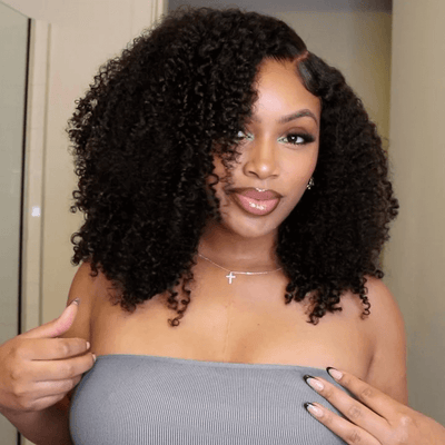 Tuneful Ready To Wear Glueless 6x5 Pre-Bleached Pre-Cut Pre-Plucked Lace Human Hair Kinky Curly Wigs