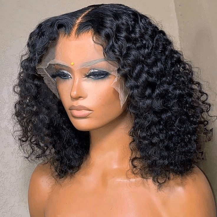 Tuneful 13x4 Short Human Hair Lace Frontal 180% Density Curly Bob Wigs Bogo Deal