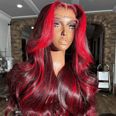Tuneful Glueless Red Balayage Color 13x6 6x5 Lace Frontal Closure Human Hair Wigs