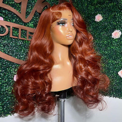 Tuneful Auburn Brown Colored 13x4 5x5 Glueless HD Lace Frontal Closure Human Hair Body Wave Wigs 180% Density