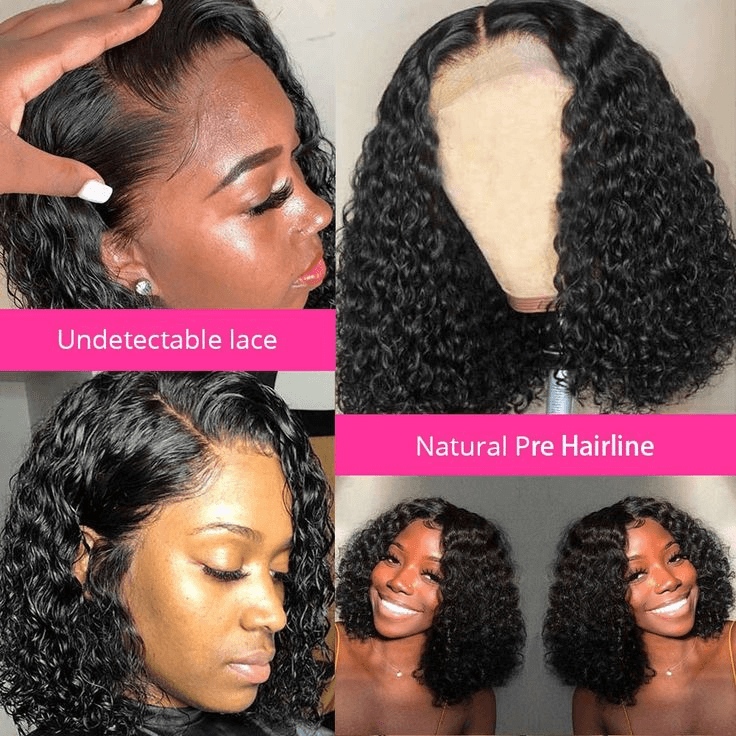 Tuneful 13x4 Short Human Hair Lace Frontal 180% Density Curly Bob Wigs Bogo Deal