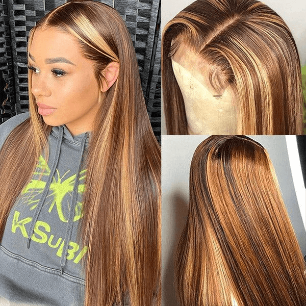 Tuneful Honey Blonde Highlight Colored Straight 13x4 Lace Frontal Human Hair 180% Density Wigs Bogo Deal