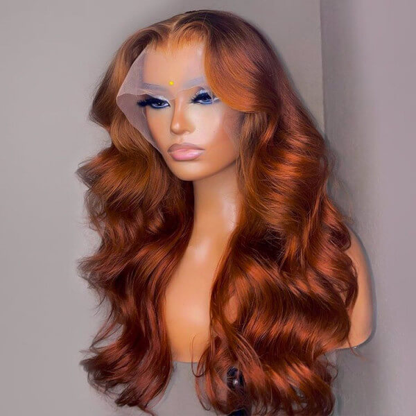 Tuneful Auburn Brown Colored 13x4 5x5 Glueless HD Lace Frontal Closure Human Hair Body Wave Wigs 180% Density