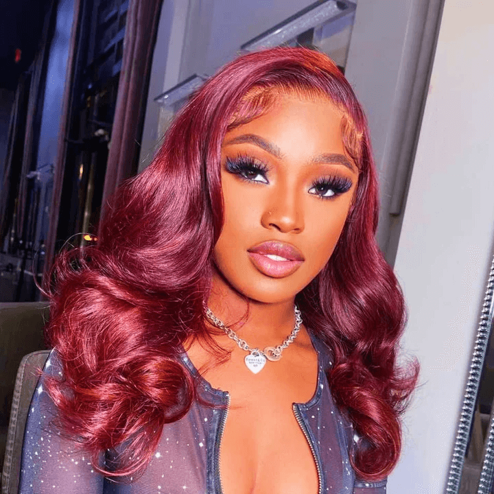 Tuneful 99J Burgundy Colored 13x4 Full Lace Frontal Human Hair Bob Wigs