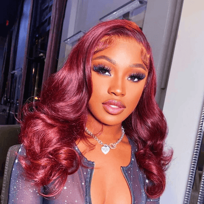 Tuneful 99J Burgundy Colored 13x4 Full Lace Frontal Human Hair Bob Wigs