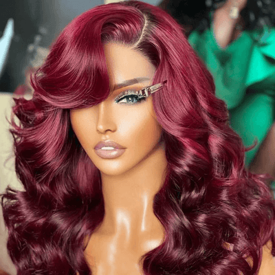 Tuneful 99J Burgundy Colored 13x4 Full Lace Frontal Human Hair Bob Wigs 180% Density