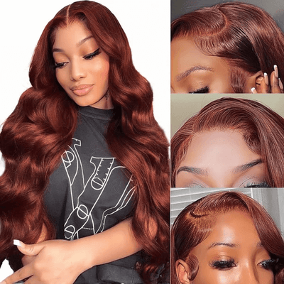 Tuneful #33 Auburn Colored 13x6 5x5 Lace Front Human Hair Wigs Body Wave Wig 210% Density