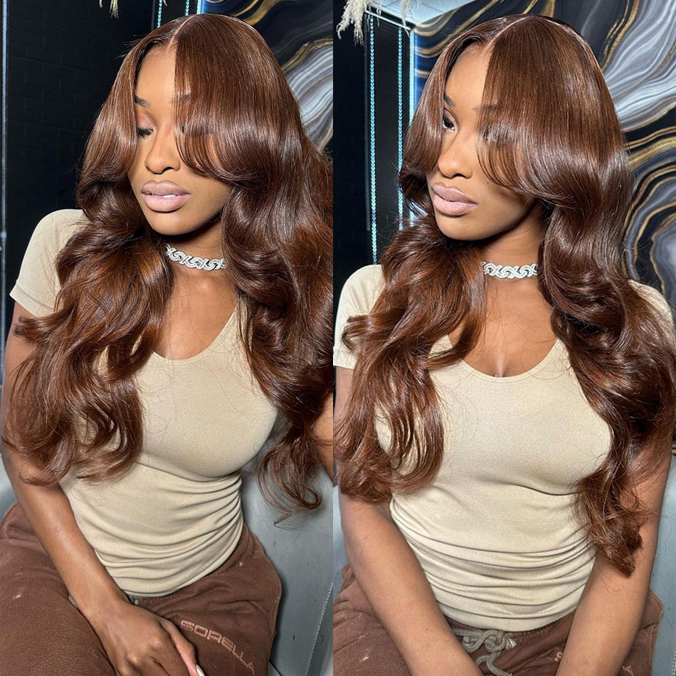 Tuneful Super Deal Chocolate Brown #4 Colored 13x6 Lace Frontal Human Hair Body Wave Frontal Wigs 180% Desnity