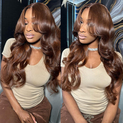 Tuneful Super Deal Chocolate Brown #4 Colored 13x6 Lace Frontal Human Hair Body Wave Frontal Wigs 180% Desnity