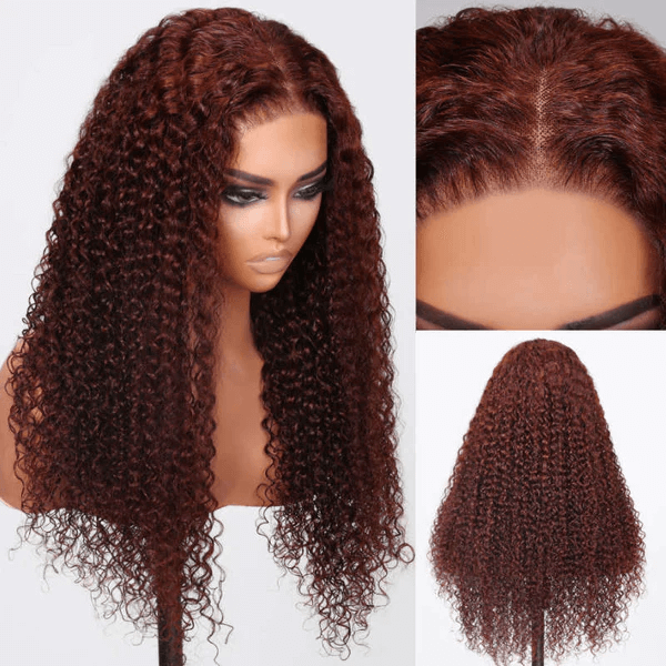 Tuneful Glueless #33 Auburn Colored 13x6 5x5 6x5 Lace Front Closure Human Hair Wigs Jerry Curly Wigs 180% Density
