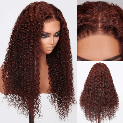 Tuneful Glueless #33 Auburn Colored 13x6 5x5 6x5 Lace Front Closure Human Hair Wigs Jerry Curly Wigs 180% Density