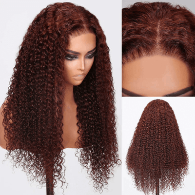 Tuneful #33 Auburn Colored 13x6 13x4 5x5 Lace Front Closure Human Hair Wigs Jerry Curly Wigs 180% Density