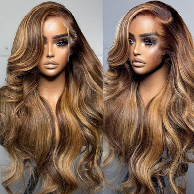 Tuneful Super Deal 4/27 Highlight Body Wave 13x6 Lace Human Hair Frontal Wigs 180% Density