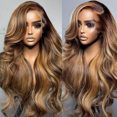 Tuneful Super Deal 4/27 Highlight Body Wave 13x4 Lace Human Hair Frontal Wigs 180% Density