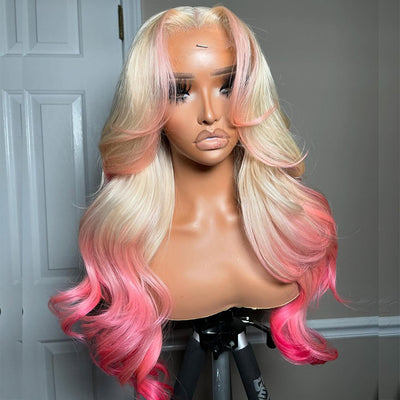 Tuneful Ombre Pink 13x6 Lace Front Human Hair 250% Density Body Wave Wig