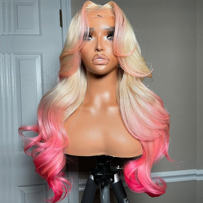 Tuneful Ombre Pink 13x6 Lace Front Human Hair 250% Density Body Wave Wig
