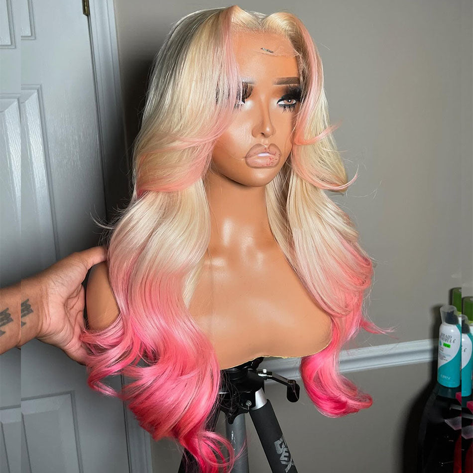 Tuneful Ombre Pink 13x6 Lace Front Human Hair 250% Density Body Wave Wig