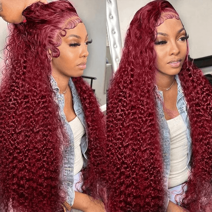 Tuneful Burgundy Color 13x6 6x5 Glueless Lace Front Closure Human Hair Wigs Curly Wigs