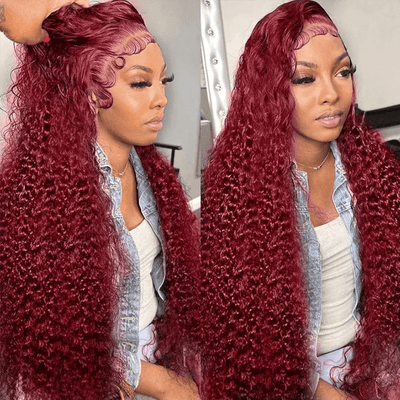 Tuneful Burgundy Color 13x6 6x5 Glueless Lace Front Closure Human Hair Wigs Curly Wigs