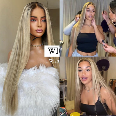 (5)-20 inch - Silky Straight Balayage Blonde Highlight HD Lace Front Wigs