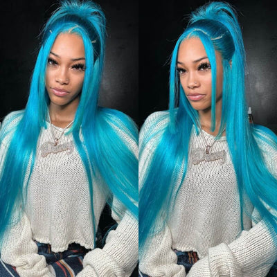 Tuneful Special Customise Blue Colored 13x4 13x6 HD Lace Front Human Hair 613 Frontal Wigs 180% Density